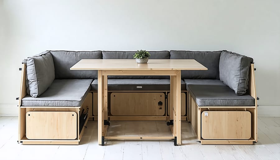 Space-saving dining set transforming from compact wall unit to full dining setup