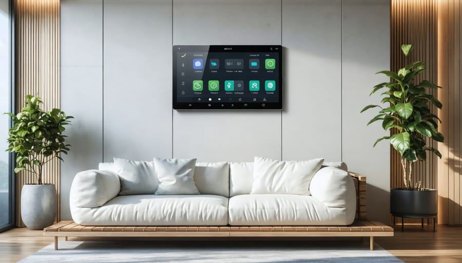 Modern wall-mounted smart home control panel with ambient lighting controls