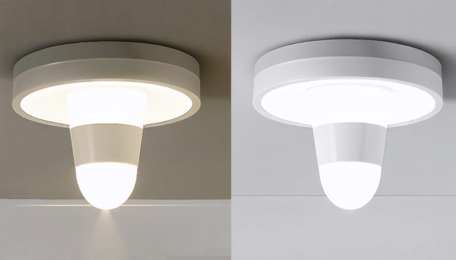 Comparison showing the sleek design of an integrated LED light fixture next to a traditional fixture with removable bulb