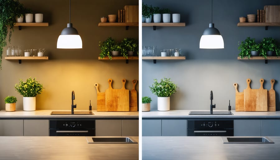 Side-by-side comparison showing the difference between inadequate and smart kitchen lighting