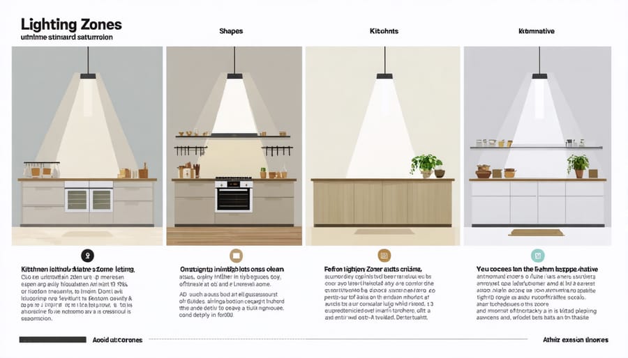 Diagram illustrating kitchen lighting zones and common automation patterns