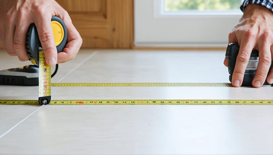 Demonstration of measuring floor threshold height difference using proper tools