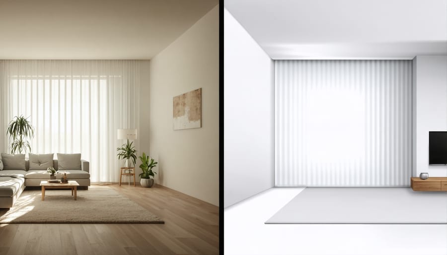 Comparison of dark versus light color schemes and lighting in a small room