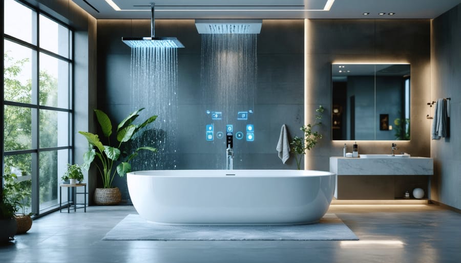 Luxurious digital shower system with LED display and multiple water outlets