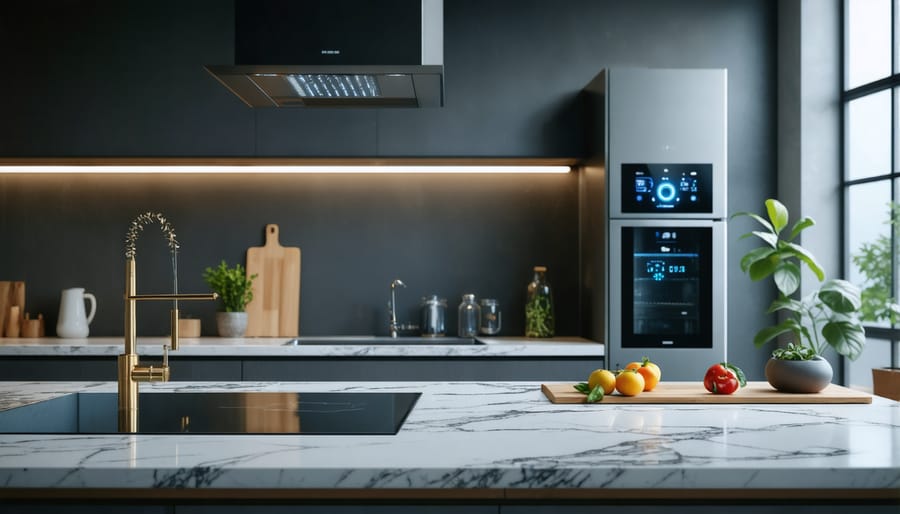 Smart kitchen appliances displaying connected features and digital interfaces