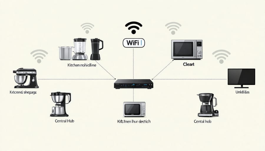 Diagram illustrating how different smart kitchen devices connect to home network