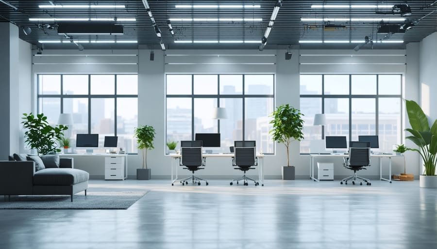 Smart office lighting system automatically adjusting to natural daylight conditions