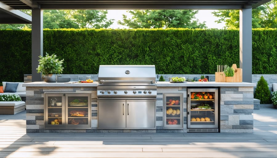 Modern outdoor kitchen featuring smart appliances and digital controls