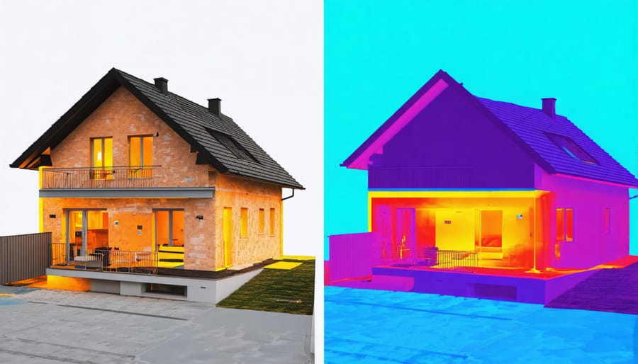 Side-by-side thermal images showing heat loss reduction after proper insulation installation