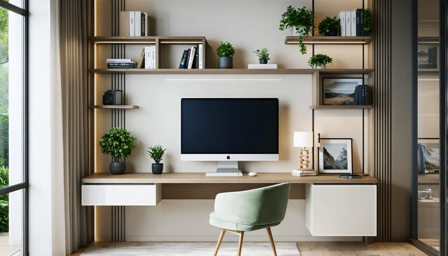 Space-saving home office design with vertical storage and plants