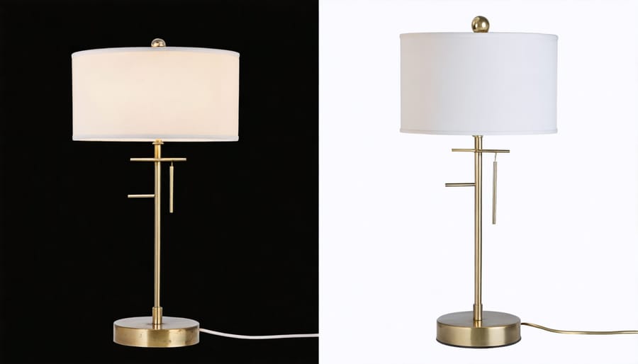 Side-by-side comparison showing 90s brass lamp transformation with contemporary updates