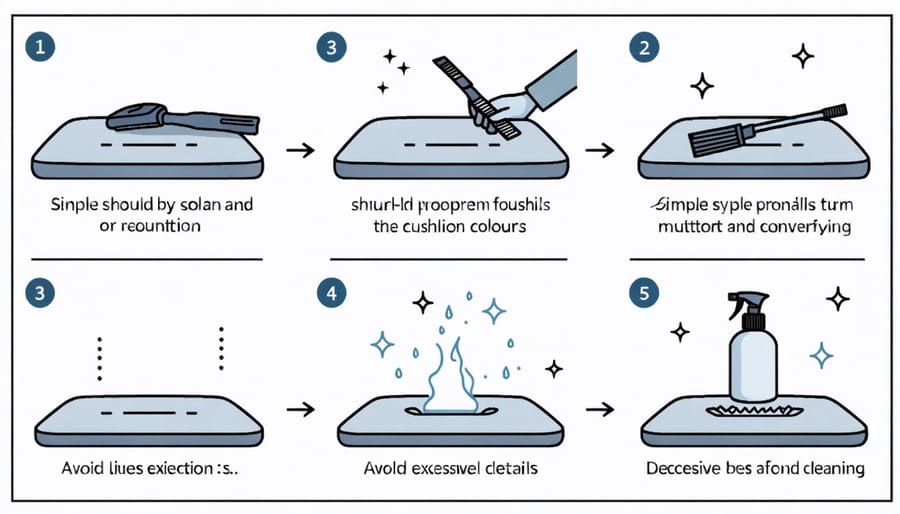 Four-step process demonstrating outdoor cushion cleaning techniques