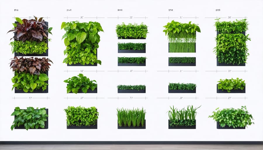 Four-panel progression showing the stages of installing a residential living wall system