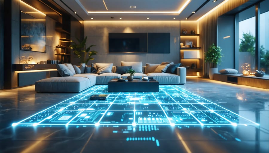 LED smart floor system showing colorful interactive lighting patterns