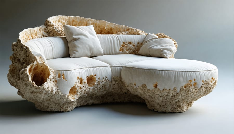 Modern chair constructed from mycelium-based material demonstrating sustainable furniture design