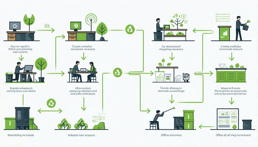 Circular diagram illustrating office furniture and equipment recycling process