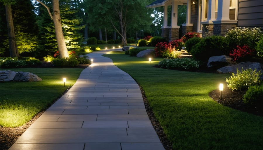 Illuminated garden pathway with low-profile LED lights guiding the way