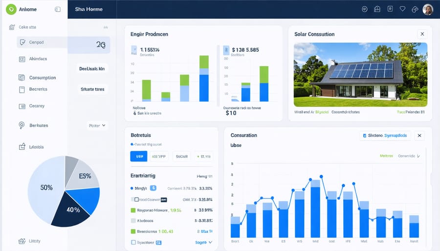 Digital interface displaying home energy management system with various environmental controls