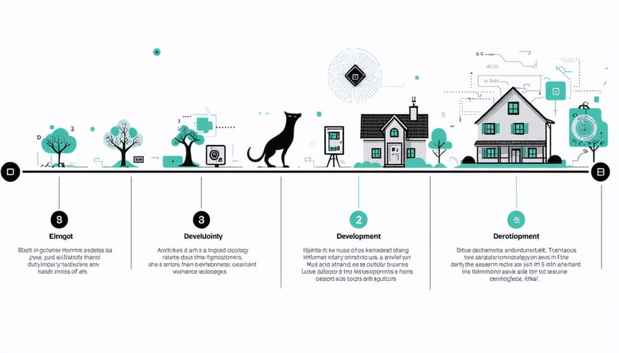 Timeline visualization of smart home technology progress from past to future standards