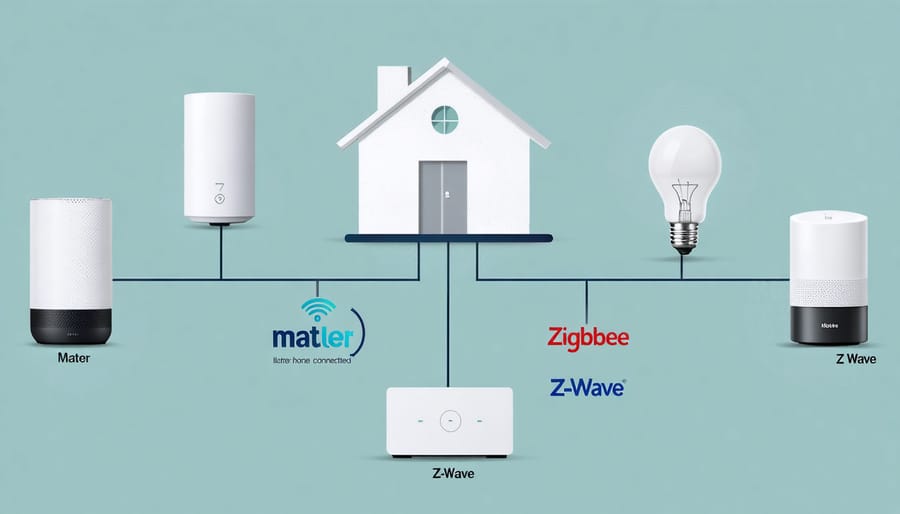 Network diagram illustrating how different smart home protocols connect and communicate with each other