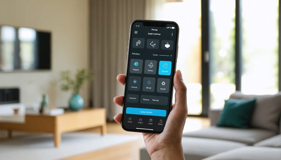 Smartphone screen displaying smart home lighting control app with various lighting settings