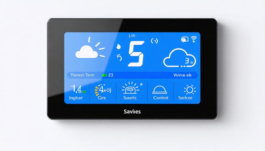 Modern smart thermostat interface showing energy consumption analytics and temperature settings