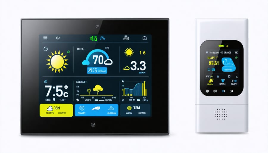 Smart thermostat interface displaying temperature controls and energy consumption data