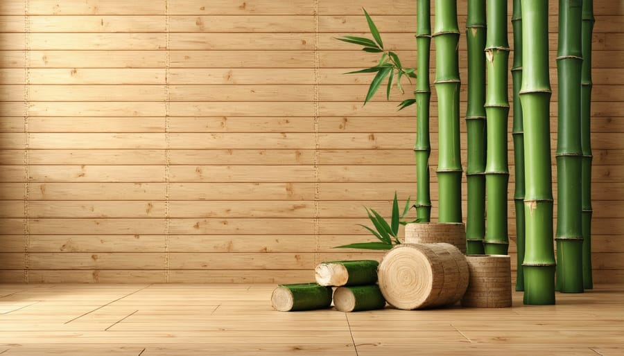 Close-up of eco-friendly bamboo flooring planks being installed