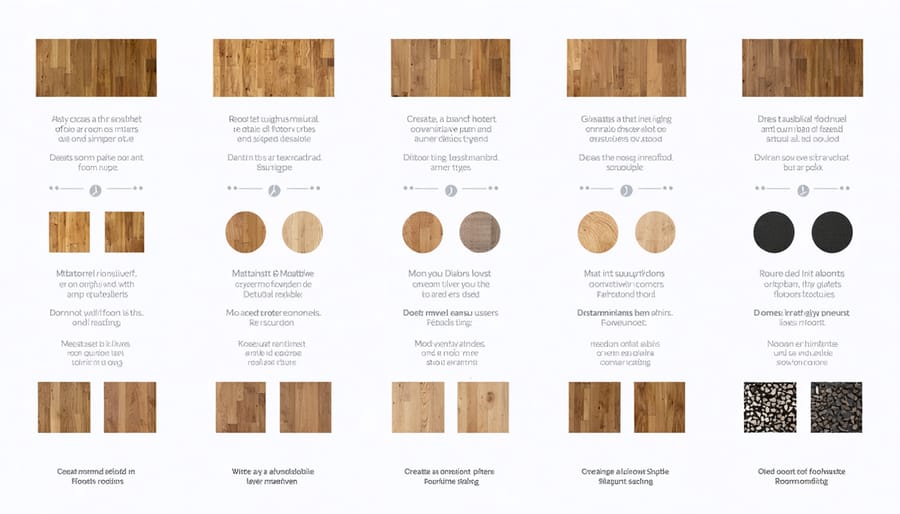 Visual guide depicting sustainable flooring materials matched with appropriate room applications