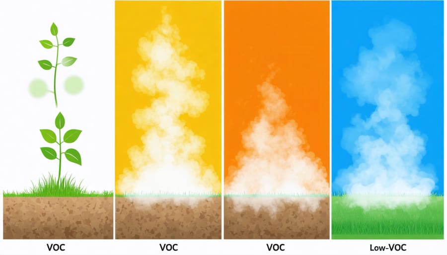 Comparison demonstrating visible emissions between traditional and low-VOC wood finishes