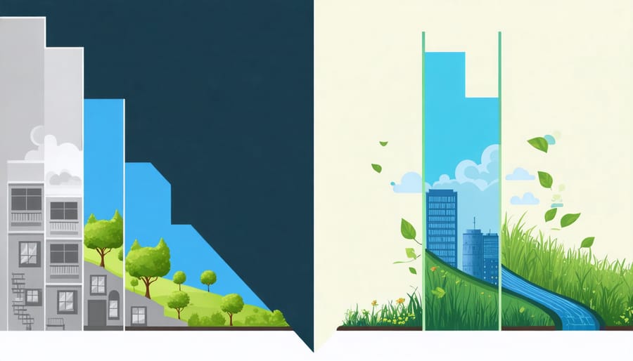 Comparison diagram of VOC emissions between traditional and sustainable paint, showing reduced harmful vapors