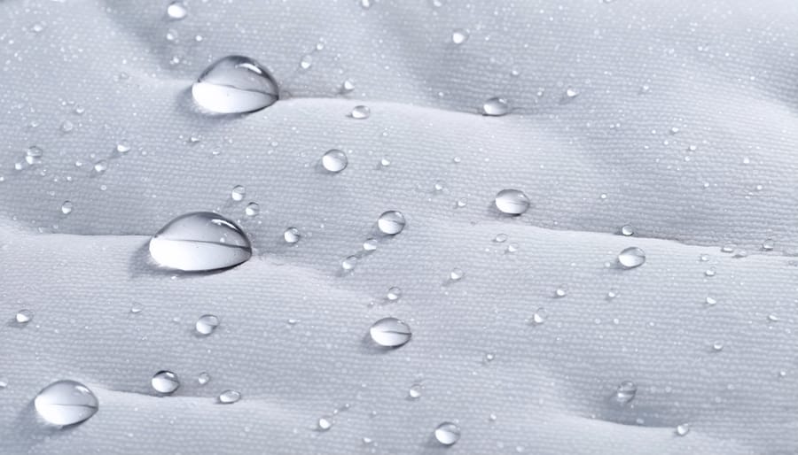 Close-up of water beading on water-resistant outdoor cushion fabric