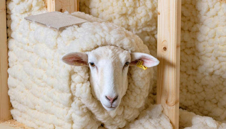 Installation process of natural sheep's wool insulation in a residential wall cavity