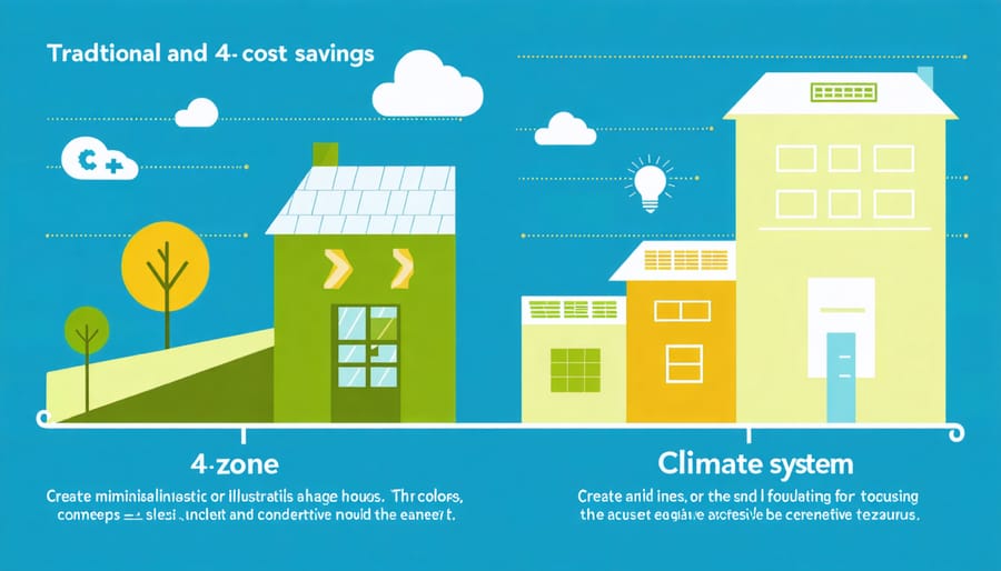 Bar graph showing energy consumption and cost comparison between single-zone and 4-zone climate systems