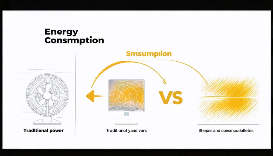 Infographic comparing energy usage between conventional and smart ceiling fans over time