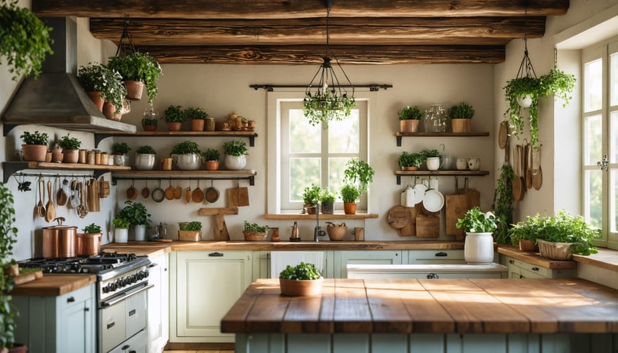 Rustic farmhouse kitchen featuring shiplap walls, vintage sink, and modern stainless steel appliances