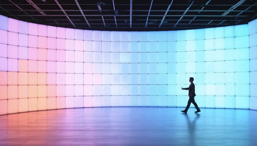 Smart LED wall display demonstrating interactive lighting patterns in a modern space