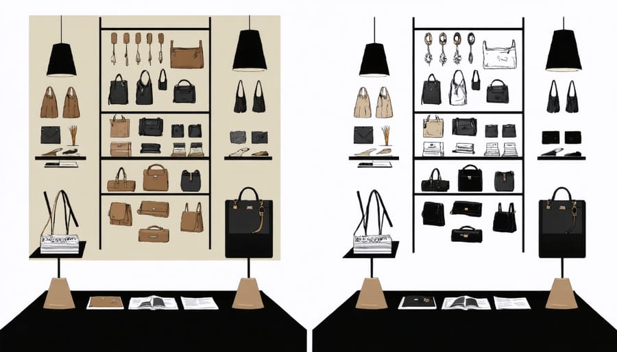 Side-by-side comparison showing cluttered versus well-organized display of personal decorative items