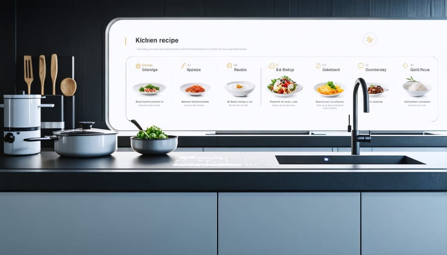 Interactive kitchen counter with digital recipe display and touch interface