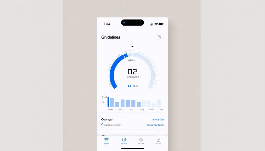 User interface of a smart ceiling fan mobile app displaying temperature controls and scheduling options