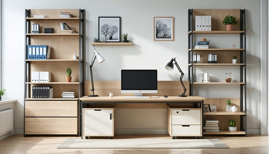 Space-saving home office furniture with integrated storage solutions