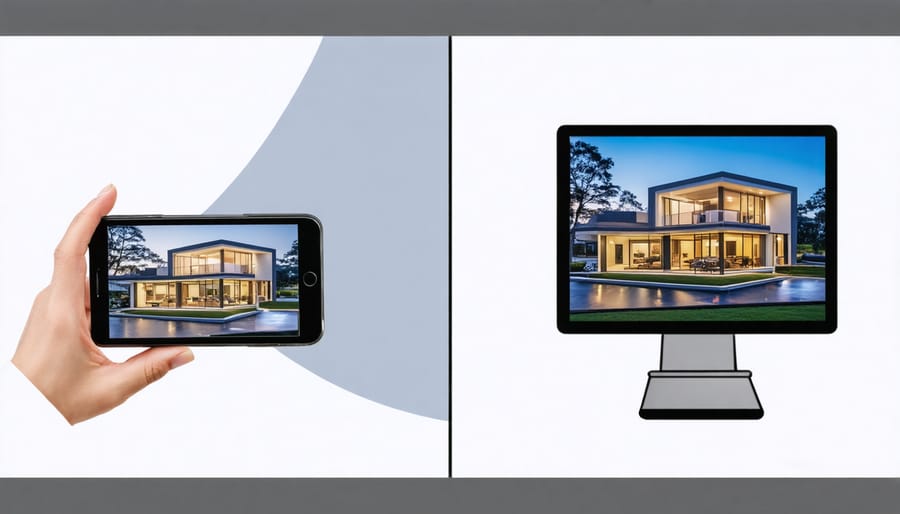 Side-by-side comparison of basic and enhanced virtual home tours showing interactive features