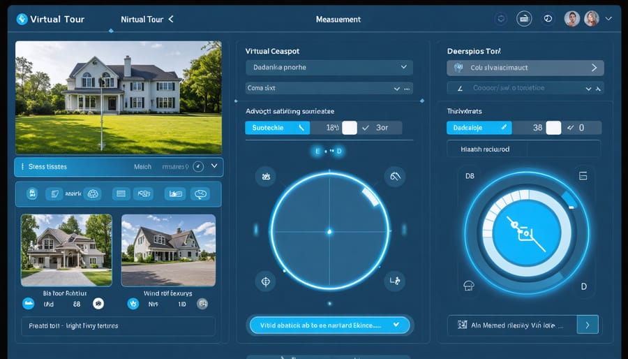 Virtual tour software interface displaying interactive features and measurement tools