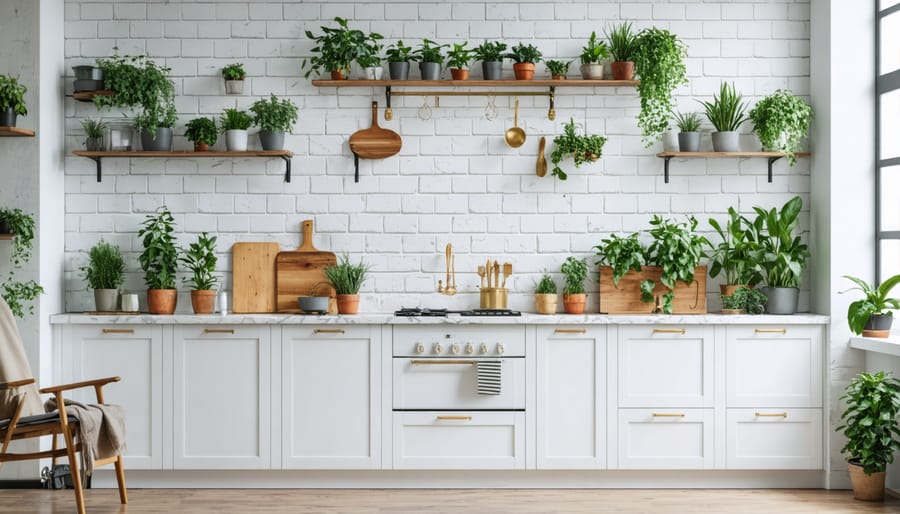 White kitchen featuring natural elements and warm accent pieces