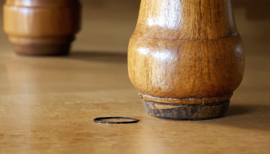 Before and after photos showing the process of repairing a loose chair leg